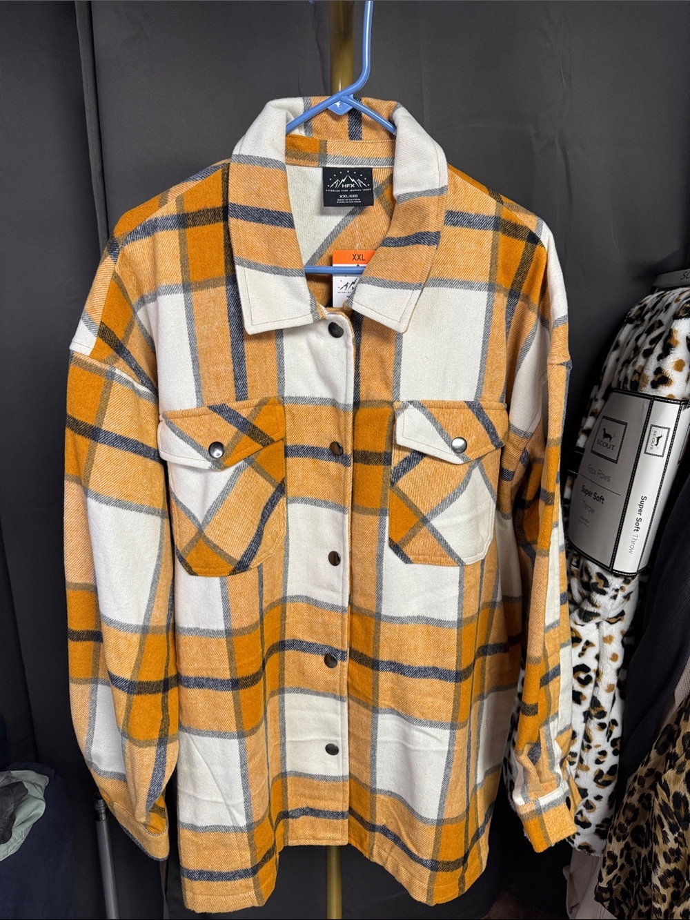 HFX Mustard and White Plaid Utility Shacket